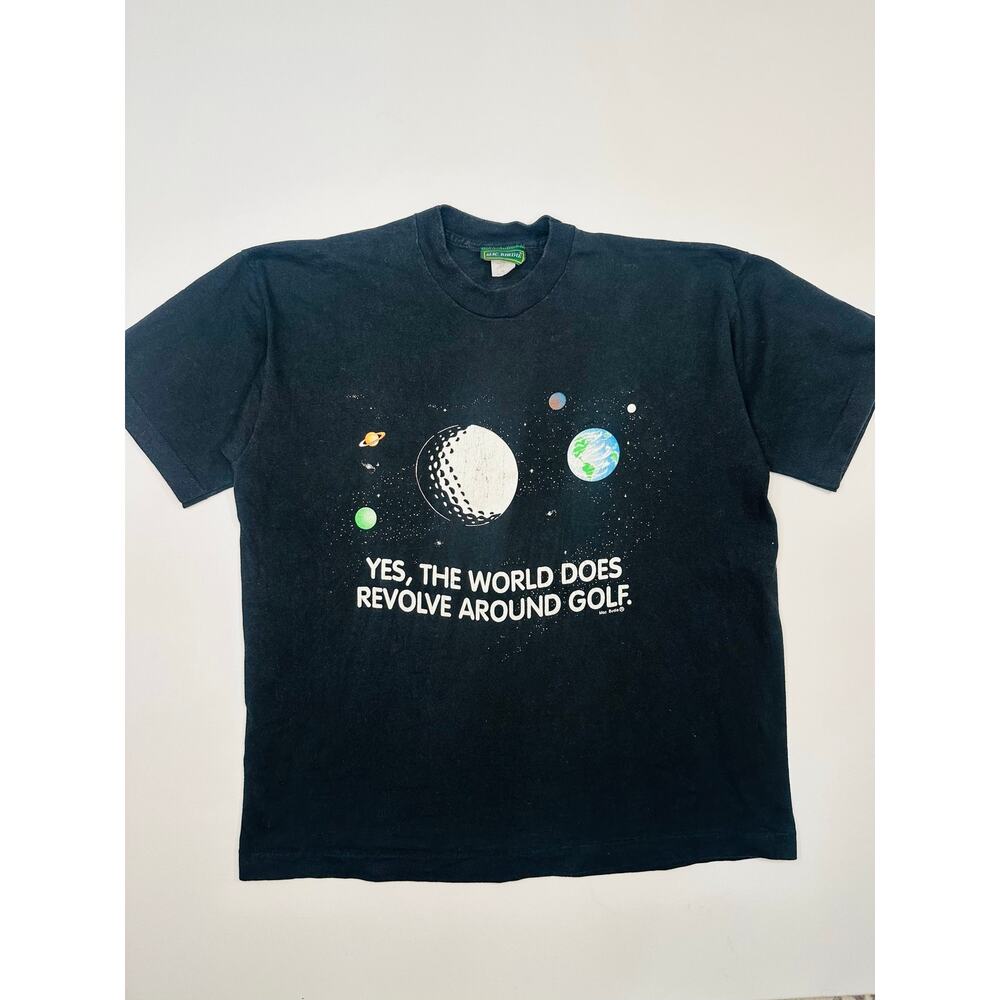 Vintage 1990’s Mac Birdie Black Short Sleeve Golf Tee Solar System Size XL